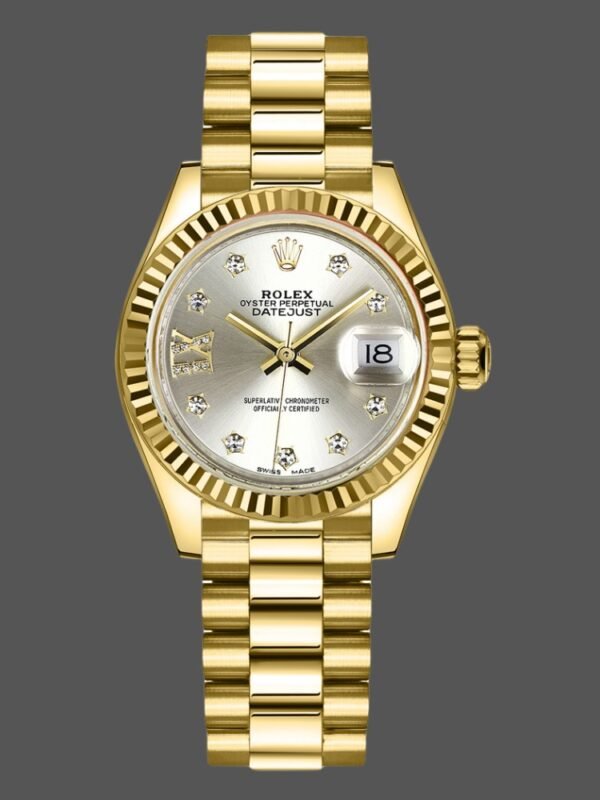 Rolex Datejust 279178 Silver Diamond Dial Fluted Bezel 28mm Lady Replica Watch - Image 1