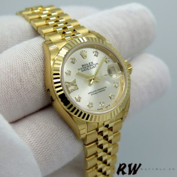 Rolex Datejust 279178 Silver Diamond Dial Fluted Bezel 28mm Lady Replica Watch - Image 2