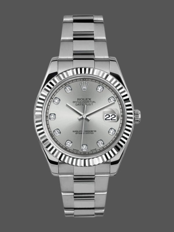 Rolex Datejust II 116334 Silver Diamond Dial 41mm Mens Replica Watch - Image 1
