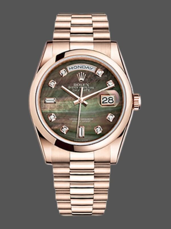 Rolex Day-Date 118205 Dark Mother of Pearl Black Dial 36mm Unisex Replica Watch - Image 1