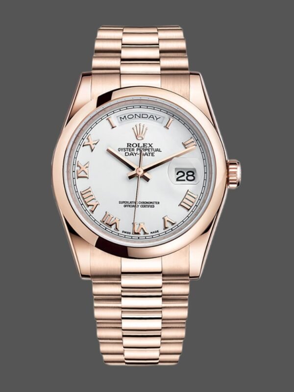 Rolex Day-Date 118205 Everose Gold White Dial 36mm Unisex Replica Watch - Image 1