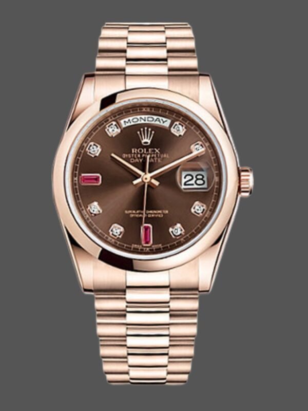 Rolex Day-Date 118205 Rose Gold Chocolate Brown Dial 36mm Unisex Replica Watch - Image 1