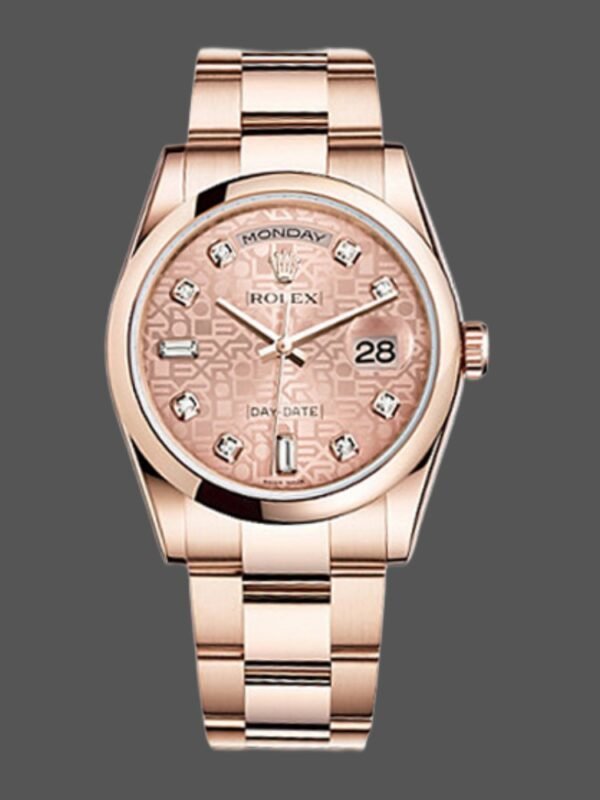 Rolex Day-Date 118205 Rose Gold Pink Jubilee Diamond Dial 36mm Unisex Replica Watch - Image 1