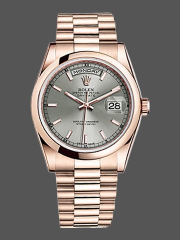 Rolex Day-Date 118205 Rose Gold Rhodium Grey Dial 36mm Unisex Replica Watch - Image 1