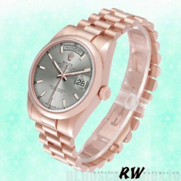 Rolex Day-Date 118205 Rose Gold Rhodium Grey Dial 36mm Unisex Replica Watch - Image 3
