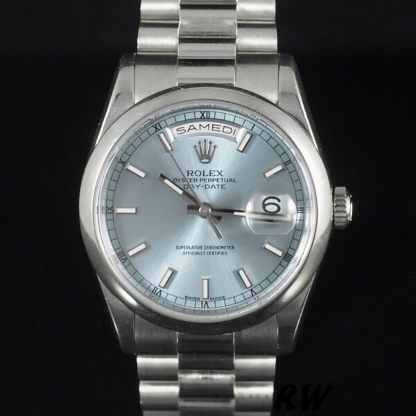 Rolex Day-Date 118206 Ice Blue Dial Polished Platinum Bezel 36mm Unisex Replica Watch - Image 2