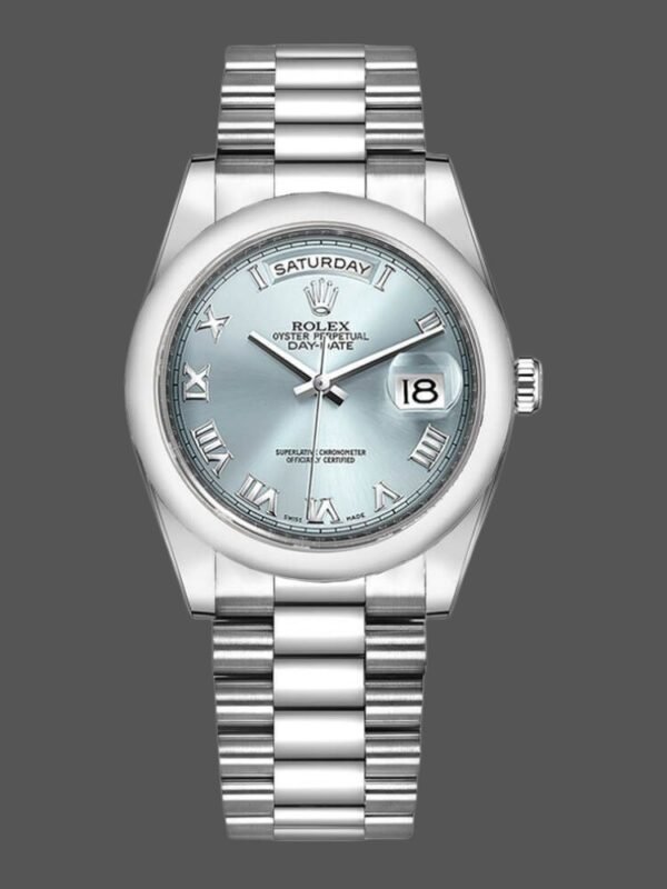 Rolex Day-Date 118206 Ice Blue Roman Numeral Dial 36mm Unisex Replica Watch - Image 1