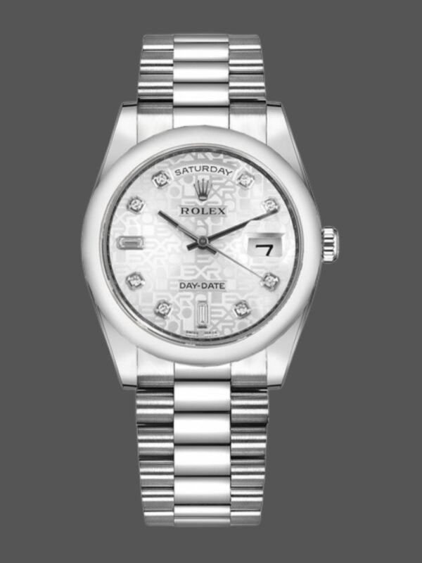 Rolex Day-Date 118206 Jubilee Silver Dial Diamonds 36mm Unisex Replica Watch - Image 1