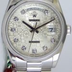 Rolex Day-Date 118206 Jubilee Silver Dial Diamonds 36mm Unisex Replica Watch - Image 2