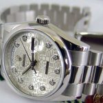 Rolex Day-Date 118206 Jubilee Silver Dial Diamonds 36mm Unisex Replica Watch - Image 4