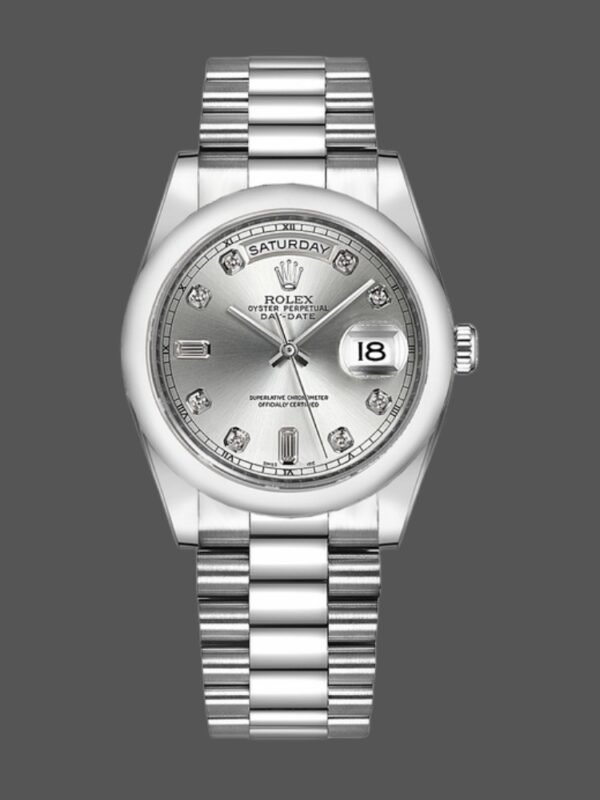 Rolex Day-Date 118206 Silver Diamond Dial Platinum 36mm Unisex Replica Watch - Image 1