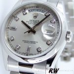 Rolex Day-Date 118206 Silver Diamond Dial Platinum 36mm Unisex Replica Watch - Image 2