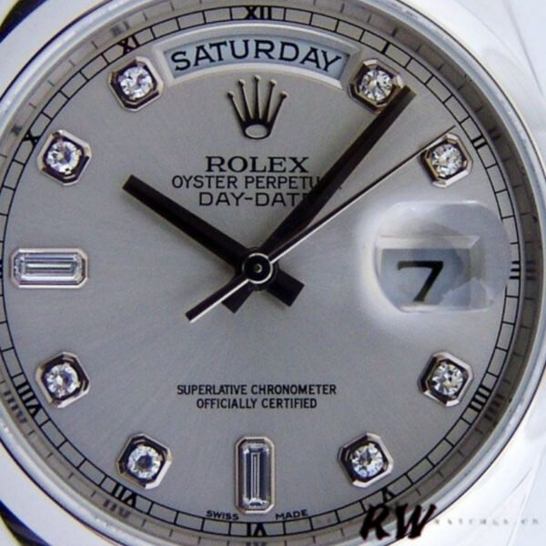 Rolex Day-Date 118206 Silver Diamond Dial Platinum 36mm Unisex Replica Watch - Image 4