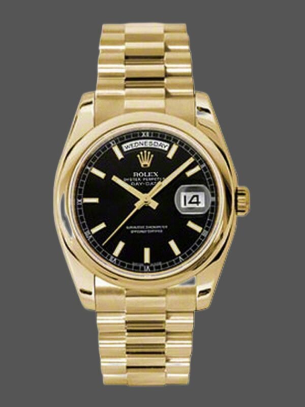 Rolex Day-Date 118208 Black Dial Automatic Yellow Gold 36mm Unisex Replica Watch - Image 1