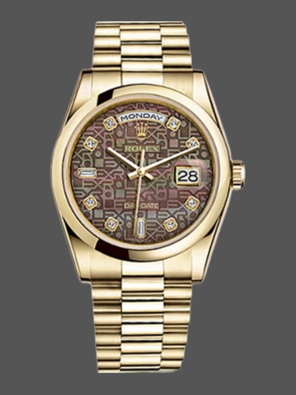 Rolex Day-Date 118208 Black MOP Diamond Dial 36mm Unisex Replica Watch - Image 1