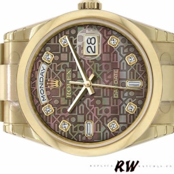 Rolex Day-Date 118208 Black Mother of Pearl Diamond Dial 36mm Unisex Replica Watch - Image 3
