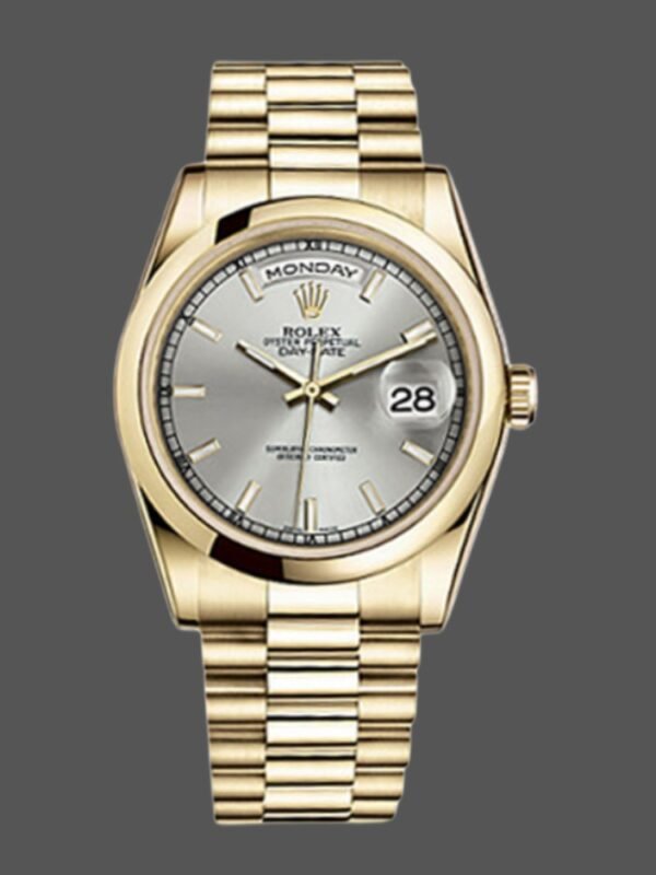 Rolex Day-Date 118208 Silver Dial Domed Bezel 36mm Unisex Replica Watch - Image 1