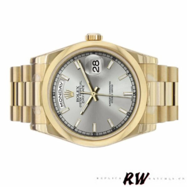 Rolex Day-Date 118208 Silver Dial Domed Bezel 36mm Unisex Replica Watch - Image 3