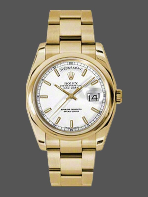 Rolex Day-Date 118208 White Dial Yellow Gold 36mm Unisex Replica Watch - Image 1