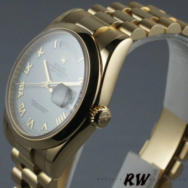 Rolex Day-Date 118208 White Roman Dial Roman Numerals 36mm Unisex Replica Watch - Image 4