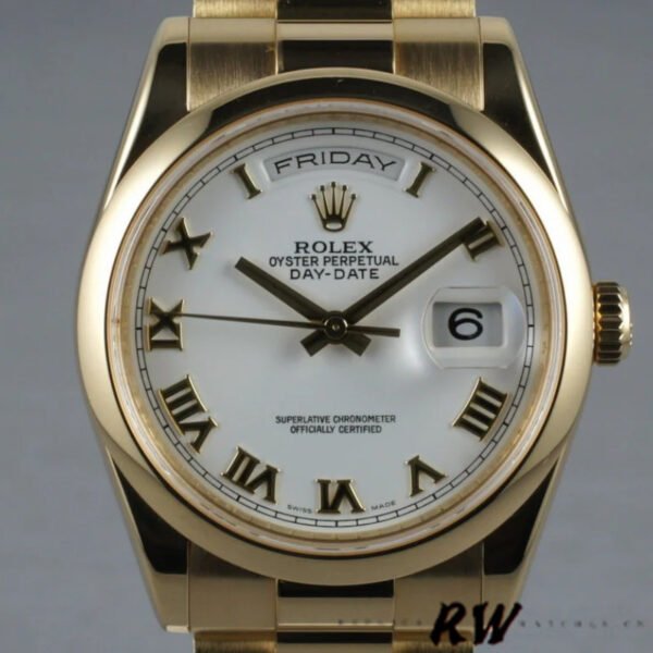 Rolex Day-Date 118208 White Roman Dial Roman Numerals 36mm Unisex Replica Watch - Image 2