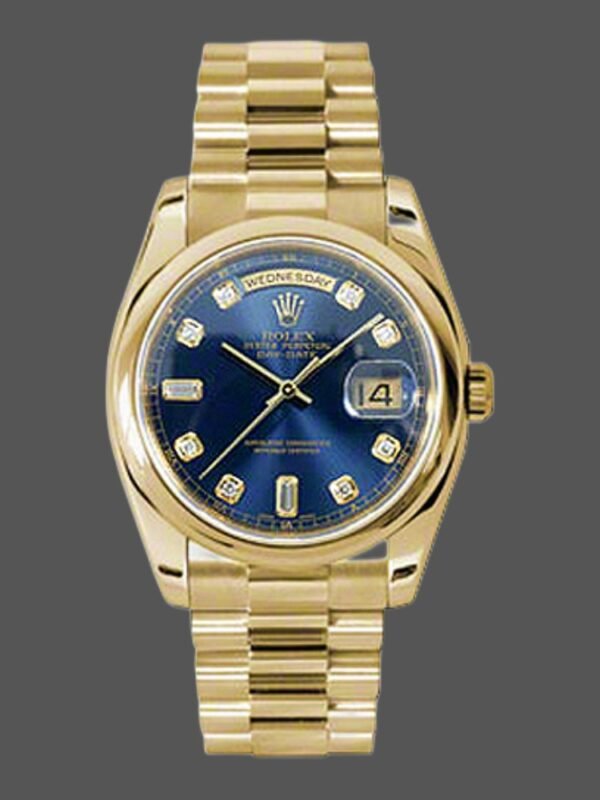 Rolex Day-Date 118208 Yellow Gold Blue Diamond Dial 36mm Unisex Replica Watch - Image 1