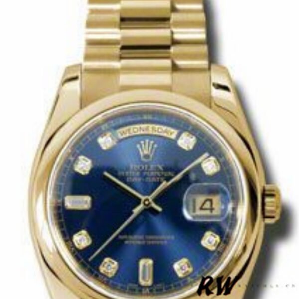 Rolex Day-Date 118208 Yellow Gold Blue Diamond Dial 36mm Unisex Replica Watch - Image 2