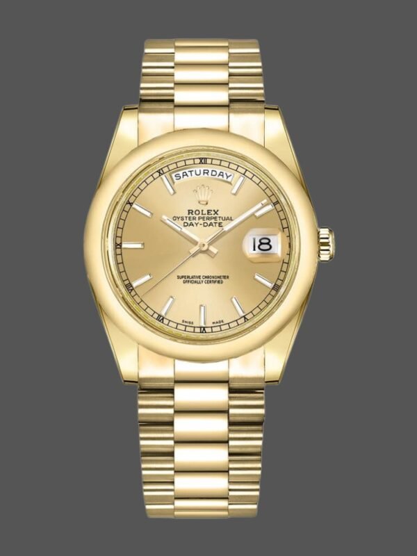 Rolex Day-Date 118208 Yellow Gold Champagne Dial 36mm Unisex Replica Watch - Image 1