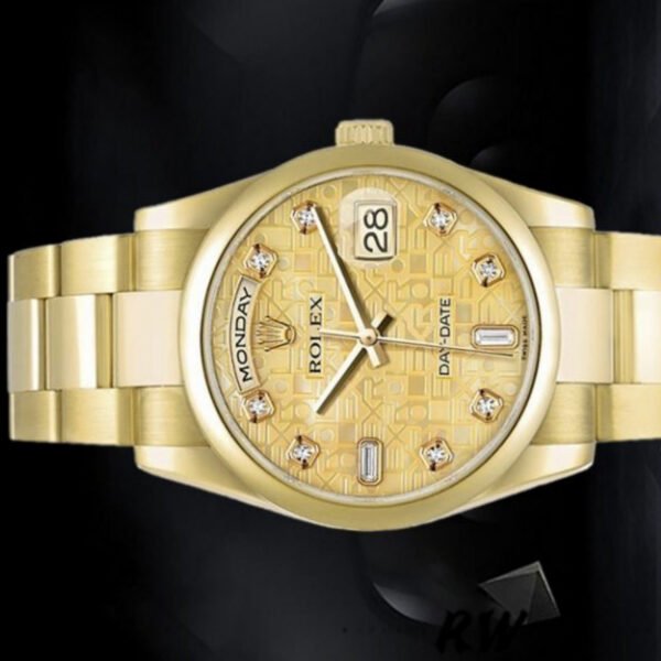 Rolex Day-Date 118208 Yellow Gold Champagne Jubilee Dial 36mm Unisex Replica Watch - Image 4