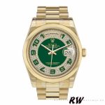 Rolex Day-Date 118208 Yellow Gold Green Diamond Paved Arabic Dial 36mm Unisex Replica Watch - Image 2