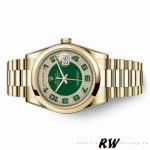 Rolex Day-Date 118208 Yellow Gold Green Diamond Paved Arabic Dial 36mm Unisex Replica Watch - Image 3