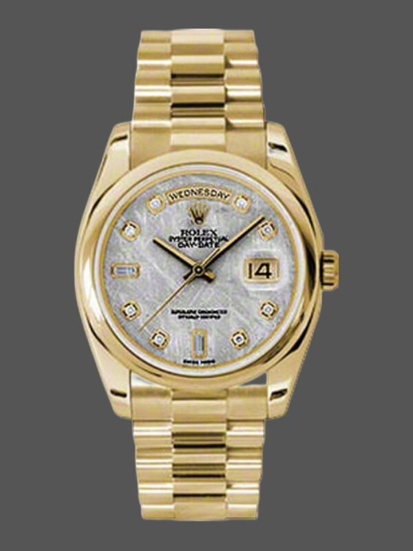 Rolex Day-Date 118208 Yellow Gold Meteorite Grey Diamond Dial 36mm Unisex Replica Watch - Image 1