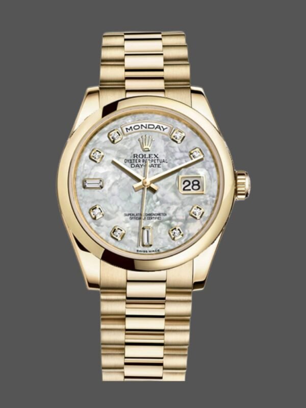 Rolex Day-Date 118208 Yellow Gold Mother of Pearl Diamond Dial 36mm Unisex Replica Watch - Image 1