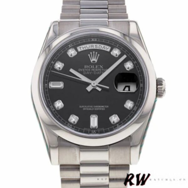 Rolex Day-Date 118209 Black dial white gold 36mm Unisex Replica Watch - Image 2