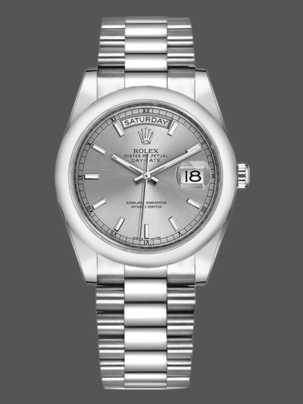 Rolex Day-Date 118209 Silver Dial White Gold 36mm Unisex Replica Watch - Image 1