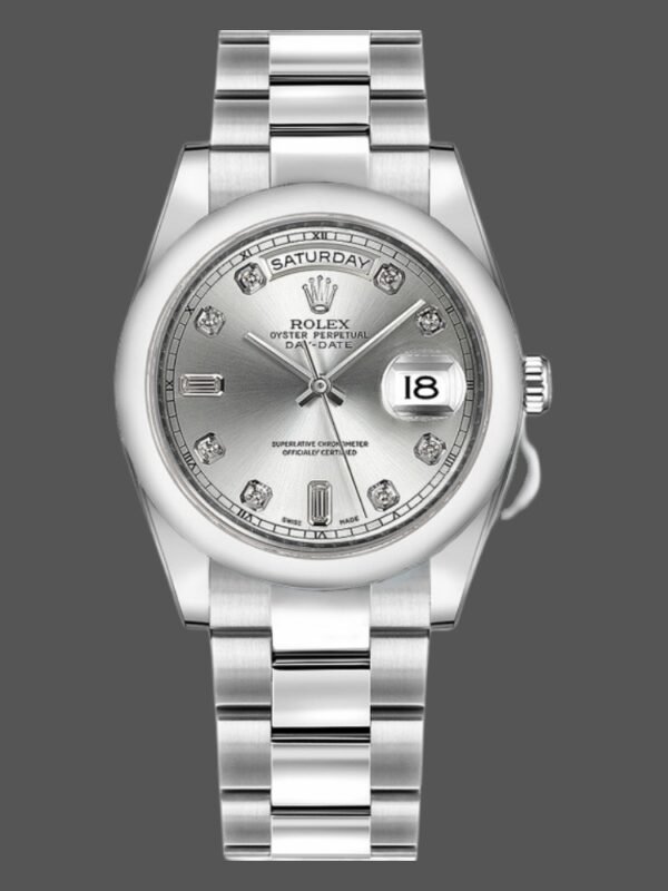 Rolex Day-Date 118209 Silver Diamond Dial Automatic 36mm Unisex Replica Watch - Image 1
