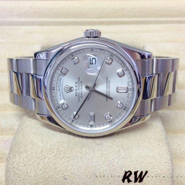Rolex Day-Date 118209 Silver Diamond Dial Automatic 36mm Unisex Replica Watch - Image 3