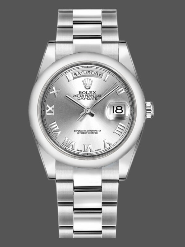 Rolex Day-Date 118209 Silver Roman Numerals Dial Automatic 36mm Unisex Replica Watch - Image 1