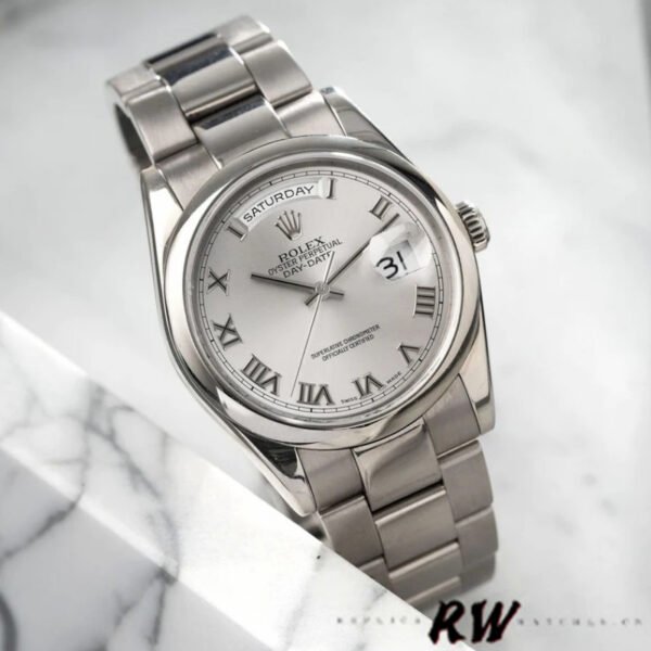Rolex Day-Date 118209 Silver Roman Numerals Dial Automatic 36mm Unisex Replica Watch - Image 2