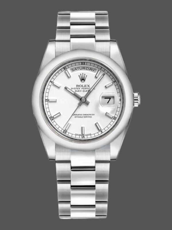 Rolex Day-Date 118209 White Gold Oyster Bracelet White Dial 36mm Unisex Replica Watch - Image 1