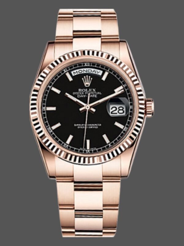 Rolex Day-Date 118235 Black Dial Fluted Bezel 36mm Unisex Replica Watch - Image 1