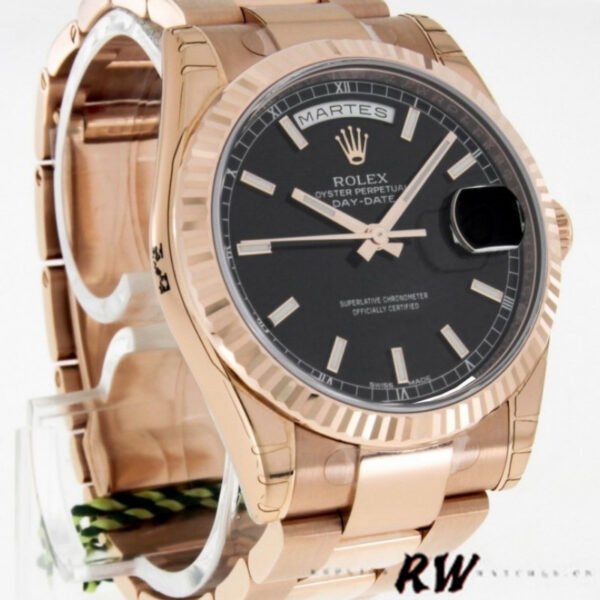 Rolex Day-Date 118235 Black Dial Fluted Bezel 36mm Unisex Replica Watch - Image 2