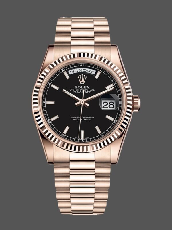 Rolex Day-Date 118235 Black Dial Rose Gold 36mm Unisex Replica Watch - Image 1