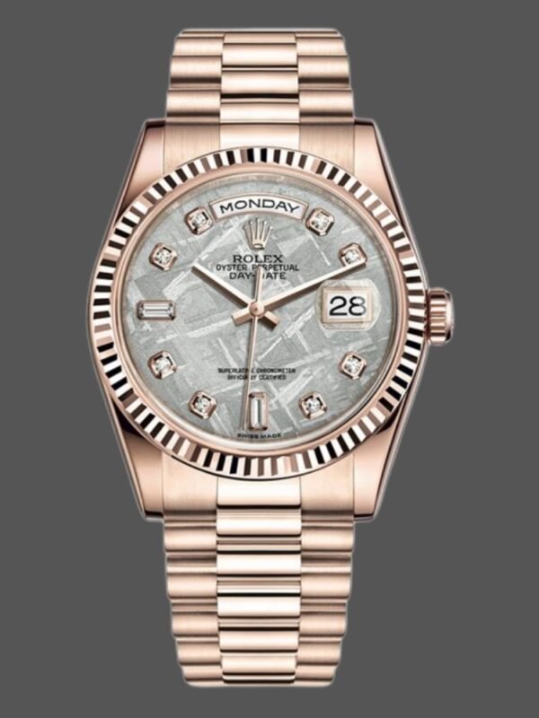 Rolex Day-Date 118235 Everose Gold Meteorite Diamond Dial 36mm Unisex Replica Watch - Image 1