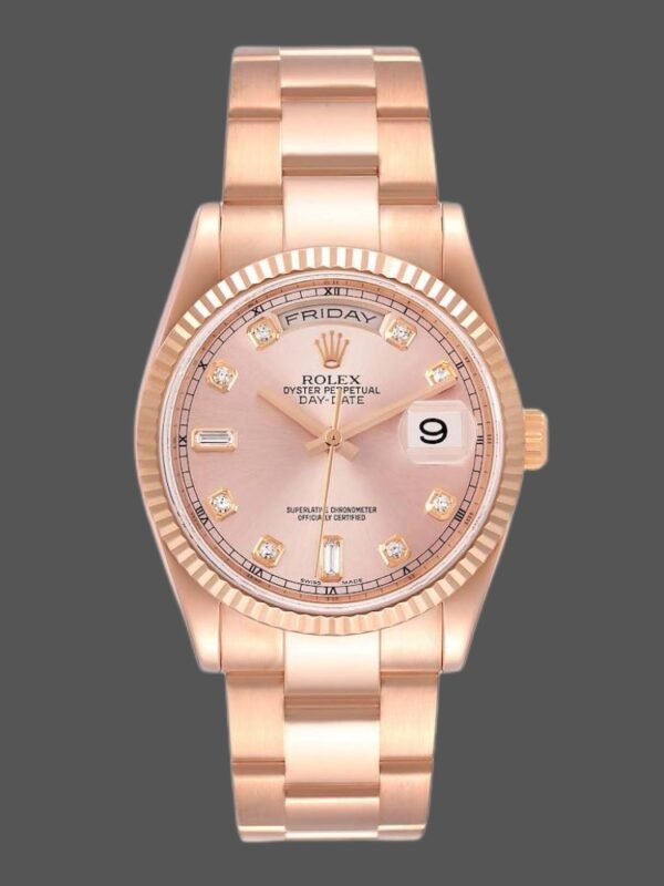 Rolex Day-Date 118235 Everose Gold Pink Diamond Dial 36mm Lady Replica Watch - Image 1