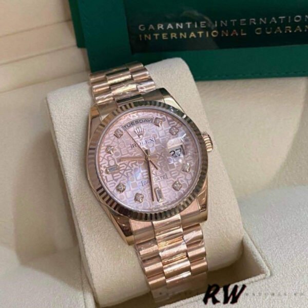 Rolex Day-Date 118235 Everose Gold Pink Jubilee dial 36mm Lady Replica Watch - Image 3