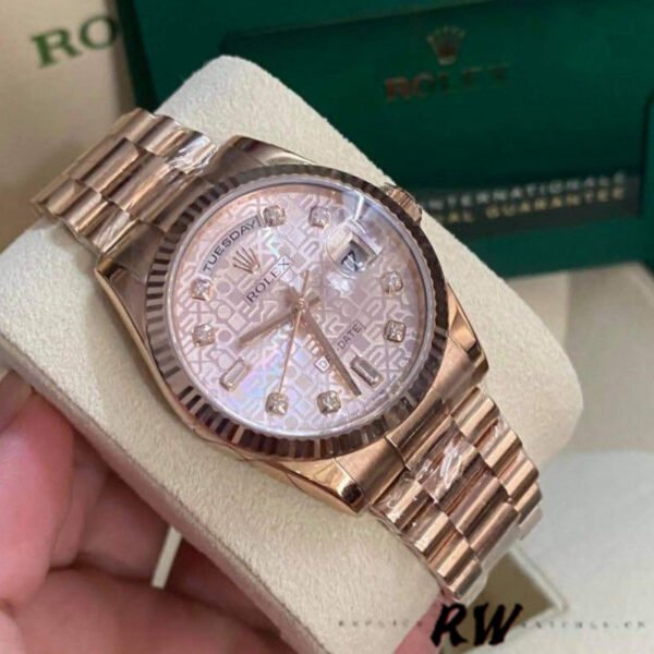 Rolex Day-Date 118235 Everose Gold Pink Jubilee dial 36mm Lady Replica Watch - Image 4