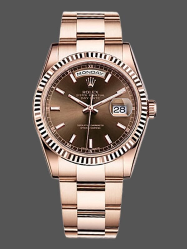 Rolex Day-Date 118235 Fluted Bezel Chocolate Dial 36mm Unisex Replica Watch - Image 1