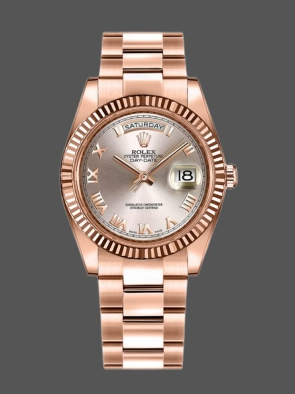 Rolex Day-Date 118235 Pink Roman Numeral dial Fluted Bezel 36mm Lady Replica Watch - Image 1