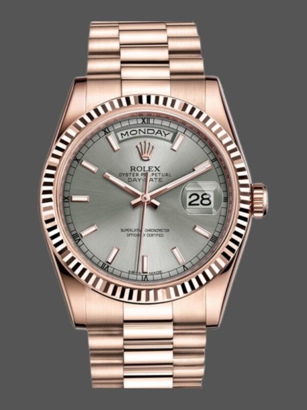 Rolex Day-Date 118235 Rhodium Grey Dial Rose Gold 36mm Unisex Replica Watch - Image 1